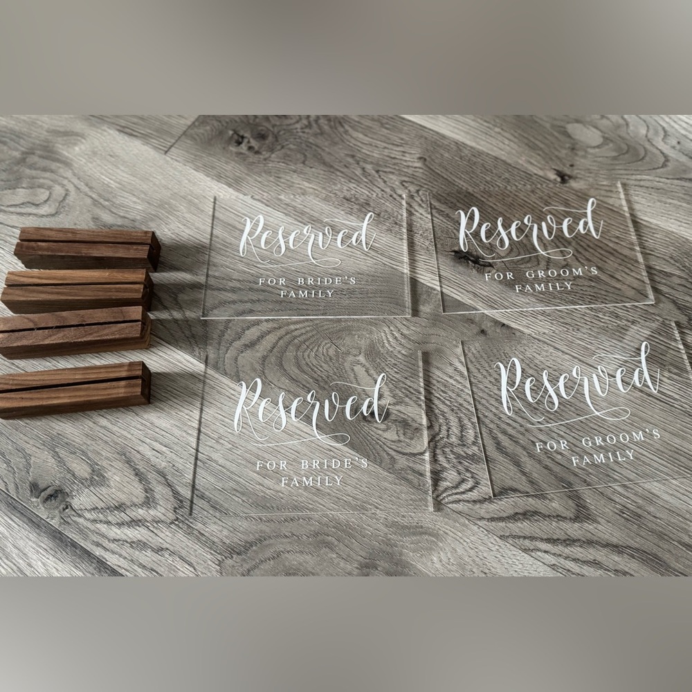 4 Reserved Acrylic Table Signs with Wood Base - Clear - Picture 3 of 10